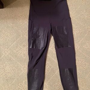 Lululemon Black Leggings with Striped leather Detail, size 10